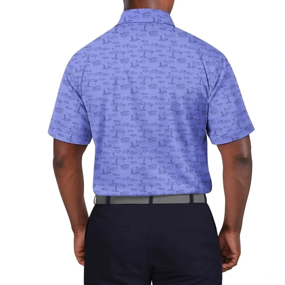 Ben Hogan Polo Shirt Men XL Blue Performance Golfers Novelty Print Preppy Sporty